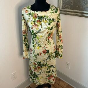 The Kollection Ltd. Vintage floral print square neck long sleeves midi dress